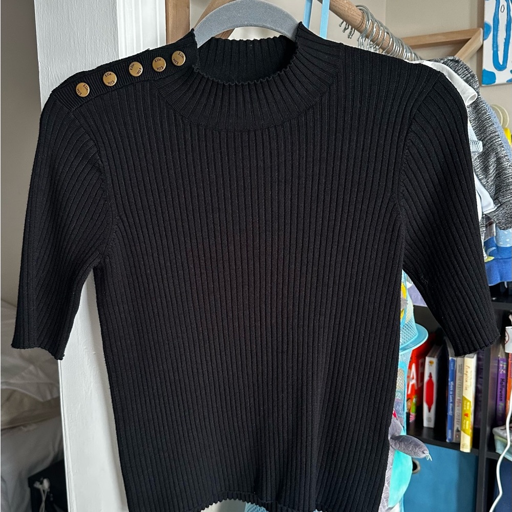 Elie Tahari Black 3/4 Sleeve Ribbed Top
